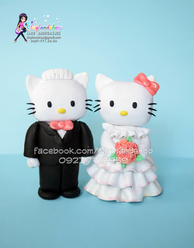Polymer Clay Hello Kitty and Dear Daniel Wedding Cake Topper  by Claylandshop