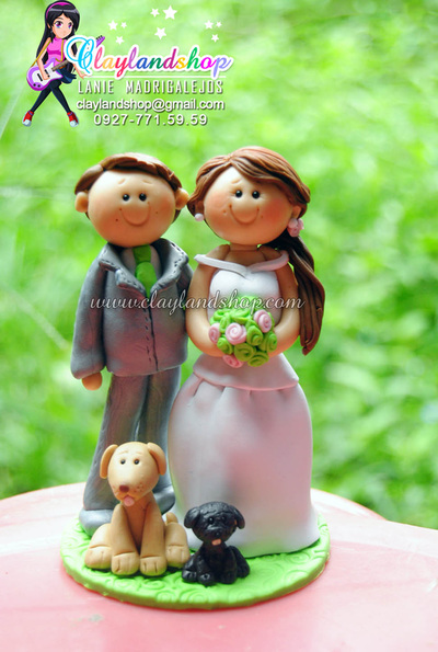 Polymer Clay Wedding Cake Topper with dogs by Claylandshop