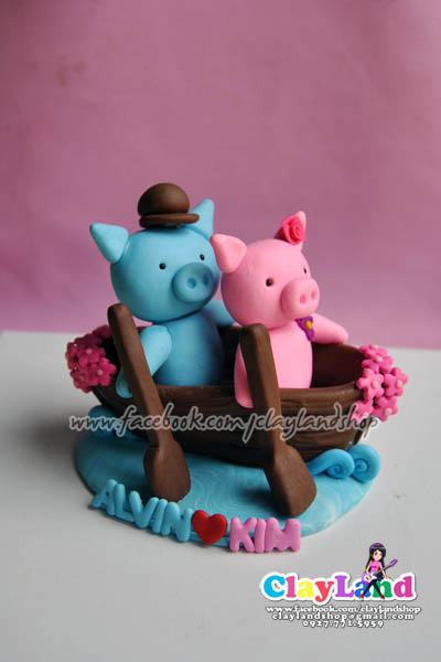 Polymer Clay Pigs Wedding Cake Topper by Claylandshop