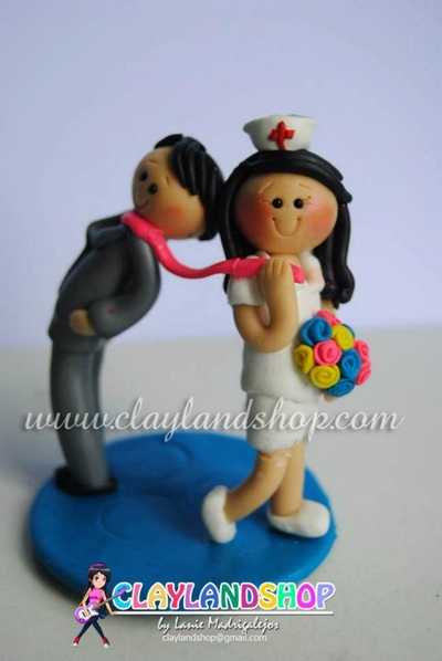 Polymer Clay Nurse Wedding Cake Topper by Claylandshop