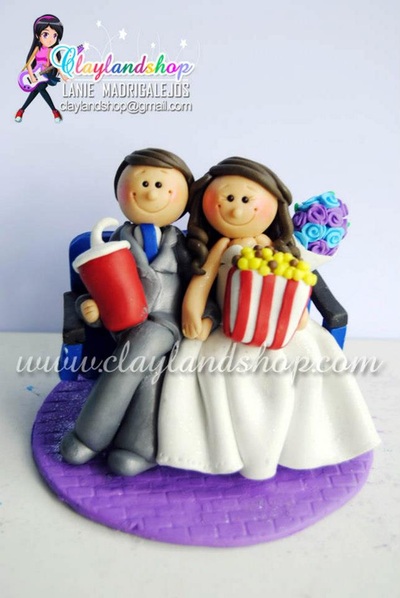Polymer Clay Wedding Cake Topper  Movie Theme by Claylandshop