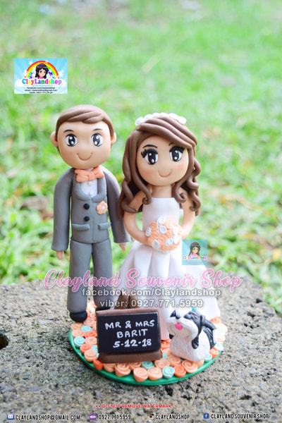 Bride and Groom With shih tzu Wedding Clay Cake topper