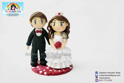 Polymer Clay Proffesor Groom and Nurse Bride  Wedding Cake Topper by Claylandshop