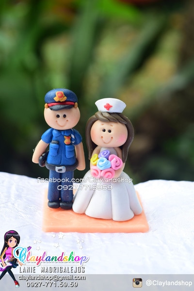 Police Groom & Nurse Bride Wedding Clay Souvenir